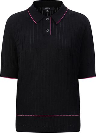 Shanghai Tang ribbed cotton polo top - women - Cotton - M - Black