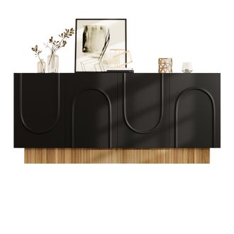 STILVORA Aparador Con 4 Puertas, Relieve En U Y Frente Mate, Estilo Moderno, En Tablero De Part&iacute;culas, Negro Madera, 160&times;38&times;75 Cm