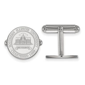 Diamond2Deal Sterling Silver Rhodium-plated Southern Illinois University Crest Cuff Links