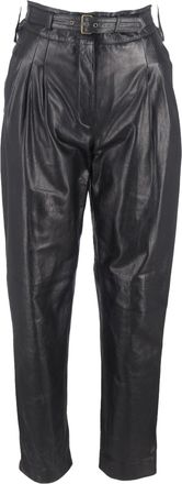 Alberta Ferretti Belted Accent Tapered Pants in Black Leather