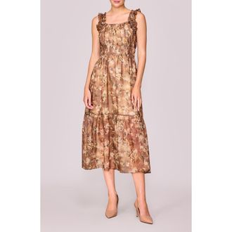 Melloday Floral Ruffle Tiered Midi Dress in Beige Floral at Nordstrom Rack, Size X-Small