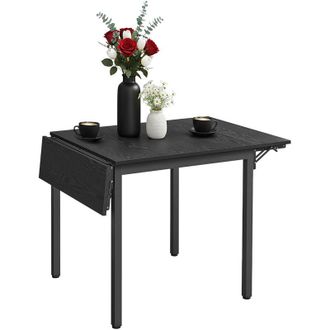 Relaxdays Relaxdays drop-leaf dining table, 2-4 people, H x W x D: 76x120x78 cm, space-saving, kitchen, MDF & metal, black