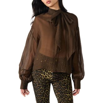Steve Madden Sutton Tie Neck Top in Dark Espresso at Nordstrom, Size Small