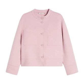 Max Mara Light Jackets, female, Pink, Size: XL Cropped Wool Jacket with Mandarin Collar