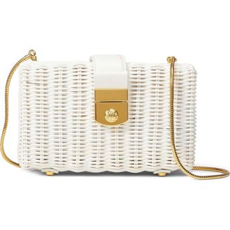 Veronica Beard Lock Rattan Box Clutch in Off White at Nordstrom
