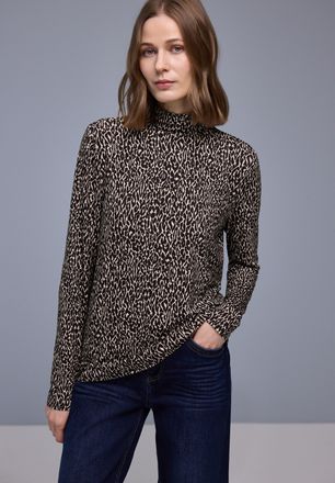 Street One Langarmshirt STREET ONE, Damen, Gr. 34, molten earth, Jersey, Obermaterial: 95% Viskose, 5% Elasthan, animal-print, tailliert h&uuml;ftbedeckend, Rundhals,