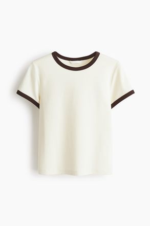 H&M T-Shirt aus Baumwolle - Cremefarben/Dunkelbraun