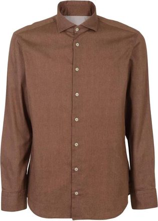 Bastoncino Cotone Puntinato - Heren - Casual Overhemden - Bruin - M - Katoen - Overhemden
