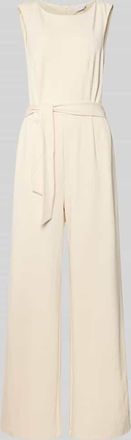 Jake*s Jumpsuit aus Viskose-Mix mit Bindeg&uuml;rtel in Beige, Gr&ouml;&szlig;e 42