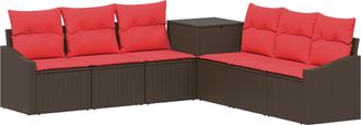 vidaXL Juego De Sof&aacute; 7 Uds. Marr&oacute;n Y Rojo Rat&aacute;n Sint&eacute;tico Y Acero Vidaxl