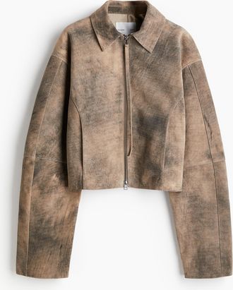 H&M Jacke aus Veloursleder im Washed-Look - Beige