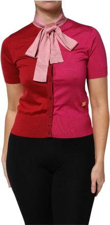 Dolce & Gabbana Roze Zijden Blousetop Met Knopen - Dames - Vesten - Roze - M - Truien & Vesten