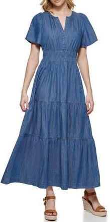 Tommy Hilfiger Chambray Short Sleeve Maxi Dress in Medium Benson at Nordstrom Rack, Size 2