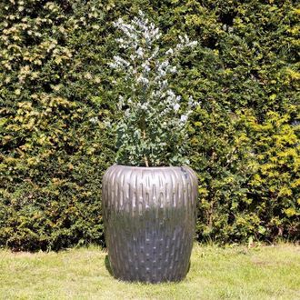 PRIMROSE Two-Tone Textured Terracotta Round Planter In Metallic Two Tone 53cm in Metallics