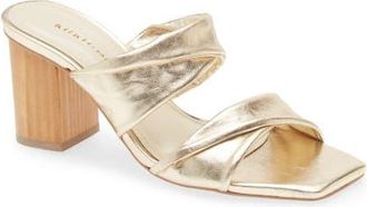 Koko + Palenki Alia Ruched Slide Sandal in Gold Metallic Leather at Nordstrom, Size 10Us