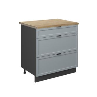 Vicco Mueble Bajo De Cocina Fame-line, Azul Claro-gris, 80 Cm Con 3 Cajones, Et Roble