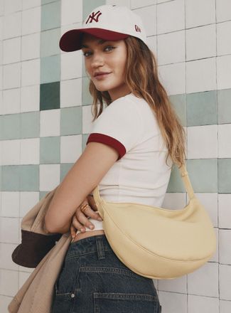 Simons Womens Pebbled faux-leather half-moon bag