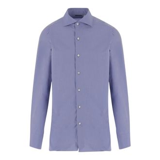 Finamore Katoenen overhemd met klassieke kraag - Heren - Zakelijke Overhemden - Blauw - 4XL - Katoen - Overhemden