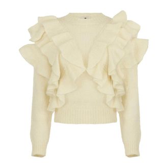 Elisabetta Franchi Gebreide trui met ruches - Dames - Truien - Beige - Maat: L Mohair