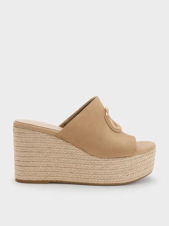 Charles & Keith Faux Suede Metallic-Accent Espadrille Wedges