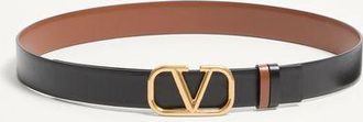 Valentino Garavani Reversible Vlogo Signature Belt In Glossy Calfskin 30 Mm Woman SADDLE BROWN/BLACK 065