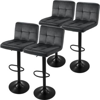 ML Design Ml-design - Set di 4 Sgabelli da Bar Rivestimento in Velluto Grigio Sedia da Bancone Regolabile in Altezza 63-83 cm Girevole a 360&deg; Sgabello Alto da