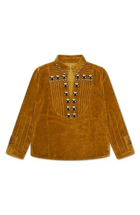 Fortela Studded Velvet Shirt in Yellow at Nordstrom, Size 40 Eu
