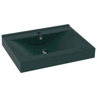 Berkfield Home Luxury Basin with Faucet Hole Matt Dark Green 60x46 cm Ceramic