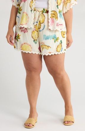 Sugarlips Zio Paradise Print Drawstring Shorts in Ivory/multi at Nordstrom, Size 2X