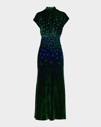 Saloni Fabienne High-Neck Velvet Dress