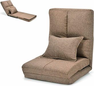 Costway Sedia Pieghevole da Pavimento Portatile, Cuscino da Seduta Cuscino per la Schiena, Poltrona Relax (Caffe)