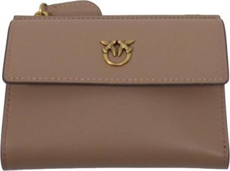 Pinko Compact Wallet Vitello Seta - Dames - Portefeuilles - Beige - ONE Size - Leer - Accessoires