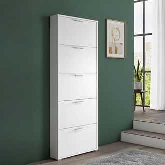 Dmora Zapatero Margherita, Mueble De Entrada Polivalente Con 5 Puertas Abatibles, Zapatero Moderno, 100% Made In Italy, Cm 67x18h184, Blanco, Con Embalaje R