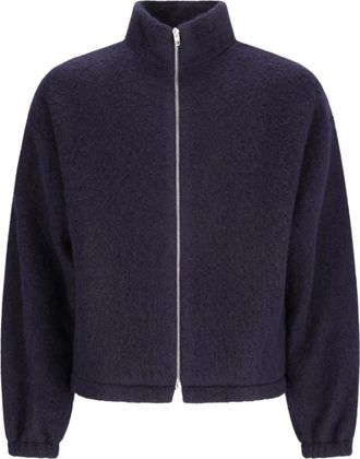 Jil Sander Zip-up sweatshirt met borduursel - Heren - Sweatshirts & Hoodies - Blauw - Maat: XL Wol