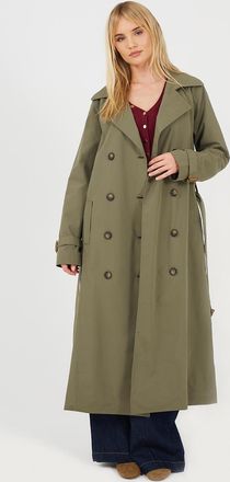 Brave Soul Womens Light Khaki Double-Breasted Longline Trench Coat - Size 16 UK