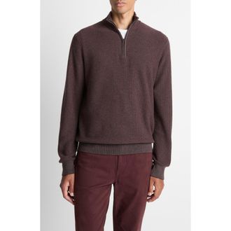 Vince Geometric Jacquard Wool & Cashmere Quarter Zip Pullover in Port/Grey at Nordstrom Rack, Size Large