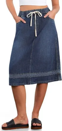 HINT OF BLU Daisy Chain Inset Denim Drawstring Skirt in Petal Denim at Nordstrom, Size X-Small