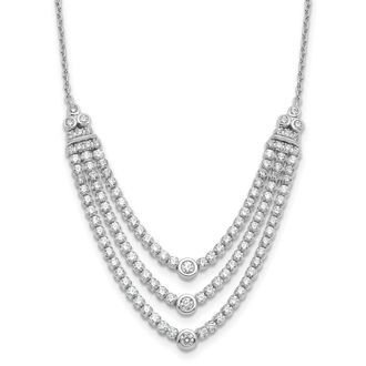 Diamond2Deal 14K White Gold 2 3/4 Ct Lab Grown Diamond Triple Layer Necklace 18 Clarity VS, Color G-H