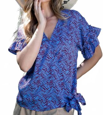 THML Clothing Marissa Animal Print Top In Blue