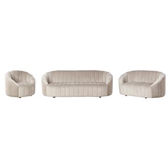 Beliani Conjunto De Sala De Estar Terciopelo Asiento Acolchado Respaldo Bajo Retro Contempor&aacute;neo Beige Malung
