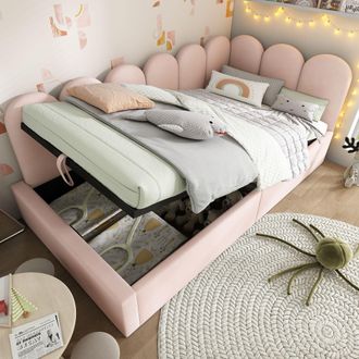 Matteo Upholstered Daybed Bed With Storage, Ottoman Bed 3FT Single Sofa Bed in Pink