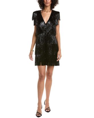 Tadashi Shoji Spritz Metallic Fringe Mini Dress
