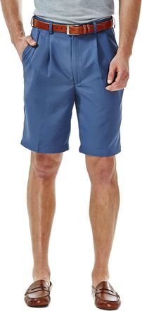 Haggar Mens Cool 18 Pleat Front Expandable Waist Short Casual, Cadet Blue, 32