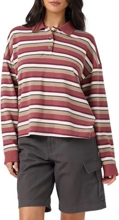 O'Neill Kyra Striped Long Sleeve Crop Polo in Apple Butter at Nordstrom, Size Xx-Large