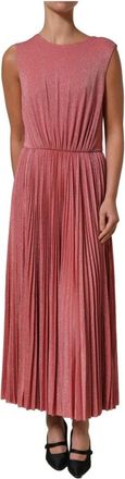 Dolce & Gabbana Pliss&eacute; Mouwloze Maxi - Dames - Maxi kleedjes - Roze - M - Polyester - Kleedjes