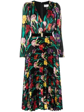 Nissa floral-print midi dress - women - Polyester/Viscose - 36 - Black