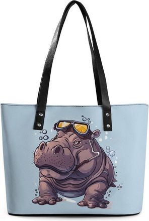Generic Diving Hippo Tote Bags for Women Cute Shoulder Purses Handbags