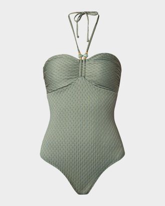 Shoshanna Cinched Halter One-Piece Swimsuit