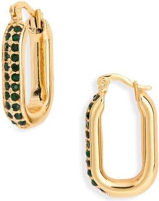 Kurt Geiger Pavé Crystal Oval Hoop Earrings in Green at Nordstrom Rack