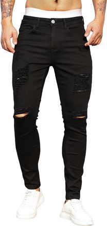 Generic Super Skinny Stretch Jeans Men Ripped Jeans Mens Distressed Destroyed Slim Fit Trousers Hip Hop Trousers With Holes For Men Classic Denim Casual Pants